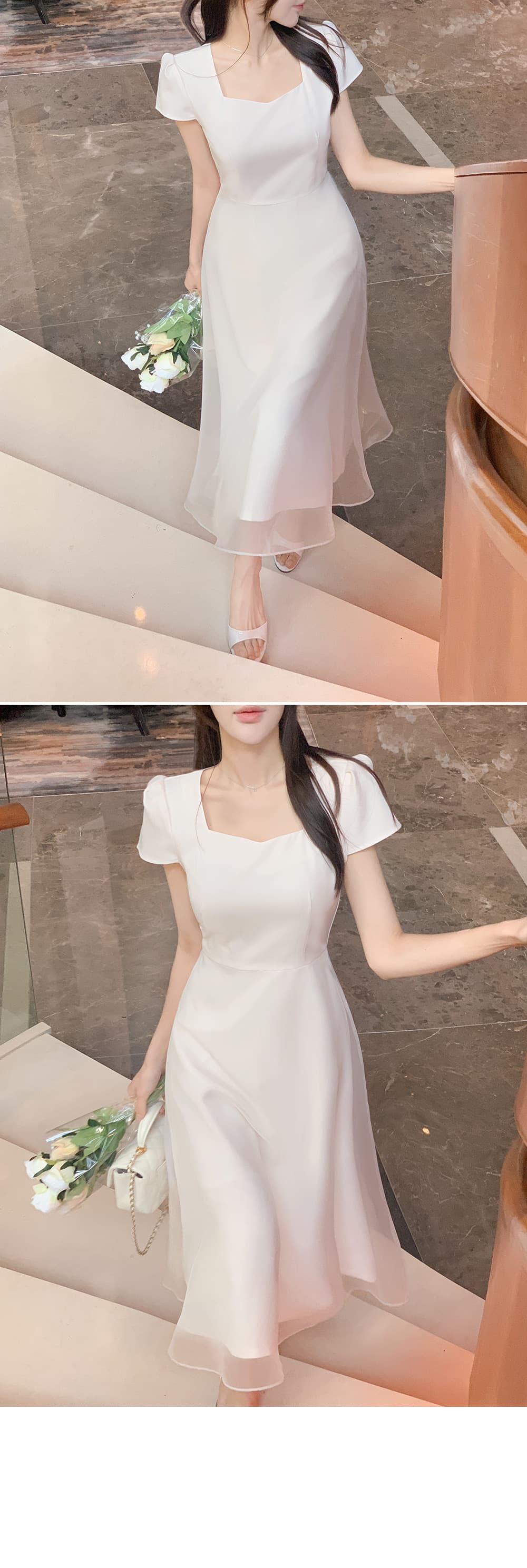 크기 있음 업데이트 한국 chic 프랑스식 부드러운 바람 광장 칼라 이중층 치마 디자인 품격 드레스 상세 이미지 2