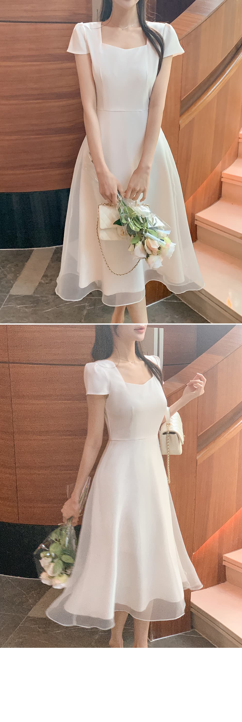 크기 있음 업데이트 한국 chic 프랑스식 부드러운 바람 광장 칼라 이중층 치마 디자인 품격 드레스 상세 이미지 3