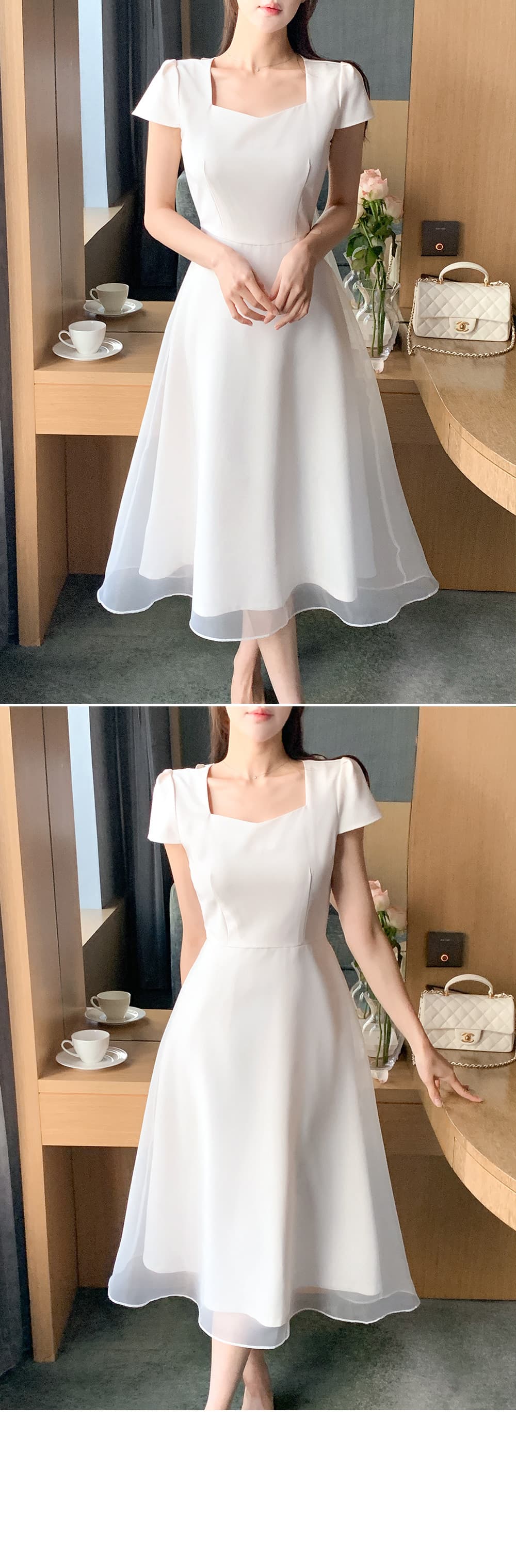 크기 있음 업데이트 한국 chic 프랑스식 부드러운 바람 광장 칼라 이중층 치마 디자인 품격 드레스 상세 이미지 8