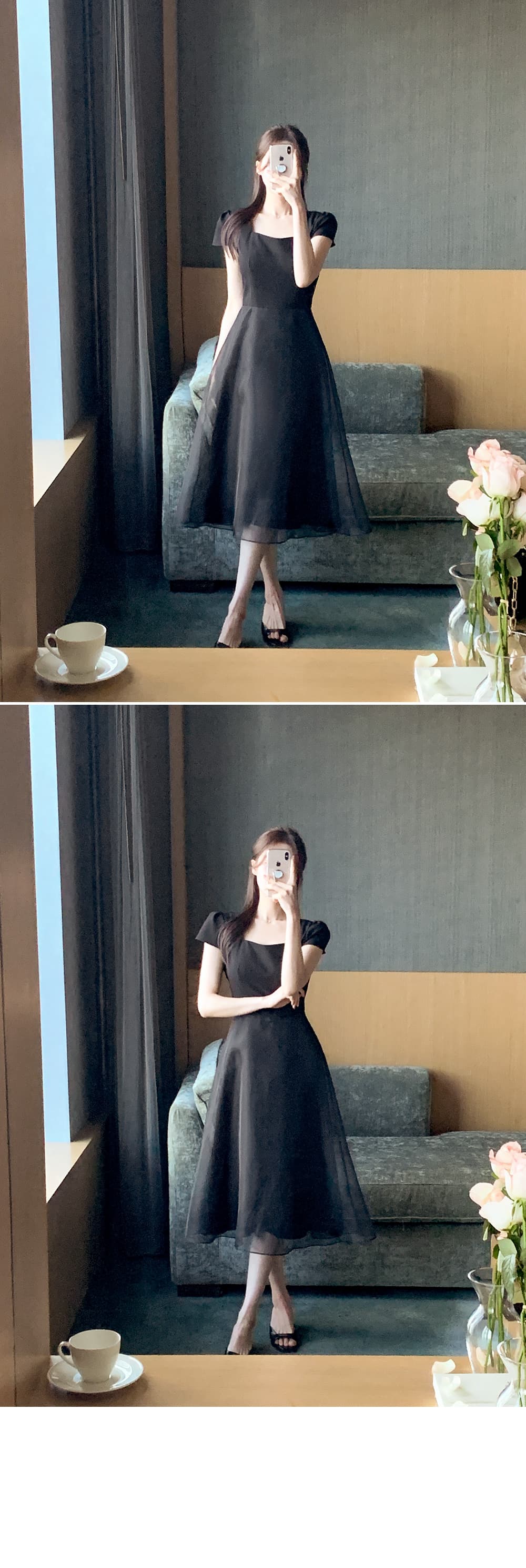크기 있음 업데이트 한국 chic 프랑스식 부드러운 바람 광장 칼라 이중층 치마 디자인 품격 드레스 상세 이미지 13