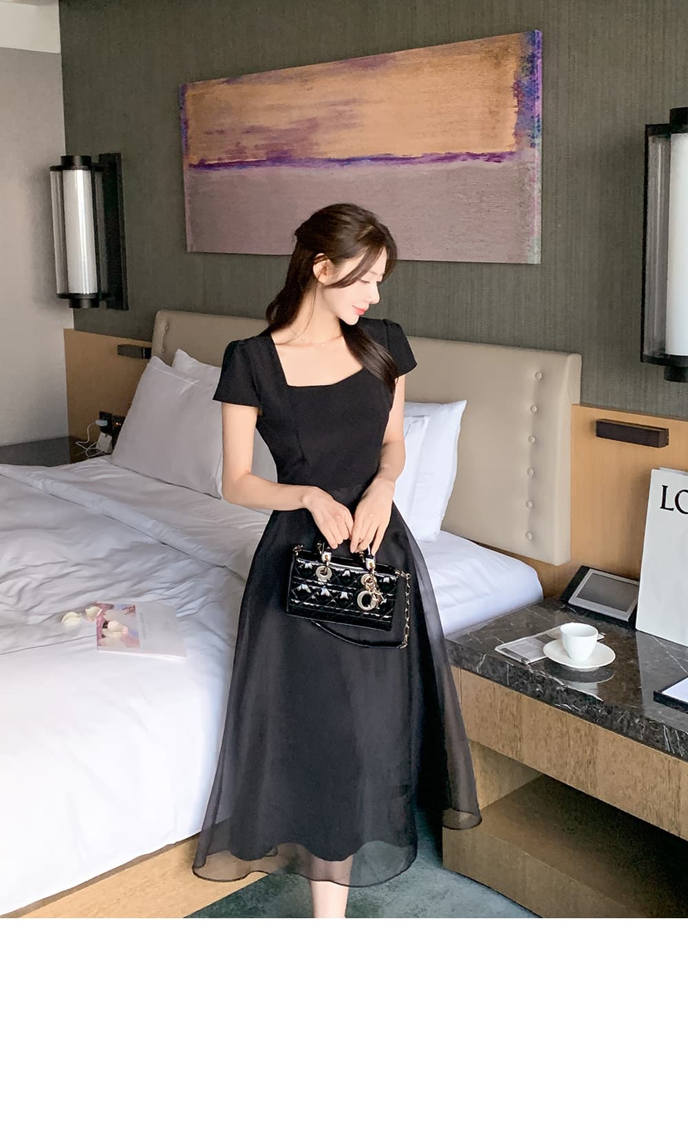 크기 있음 업데이트 한국 chic 프랑스식 부드러운 바람 광장 칼라 이중층 치마 디자인 품격 드레스 상세 이미지 17