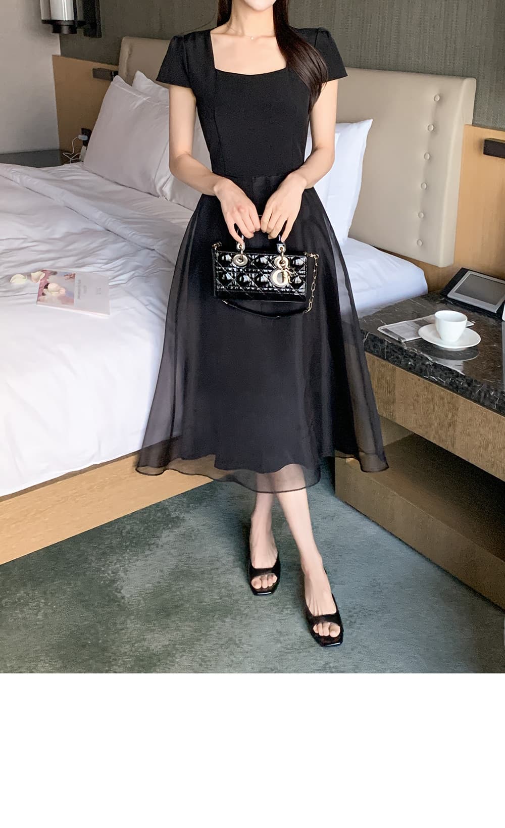크기 있음 업데이트 한국 chic 프랑스식 부드러운 바람 광장 칼라 이중층 치마 디자인 품격 드레스 상세 이미지 18