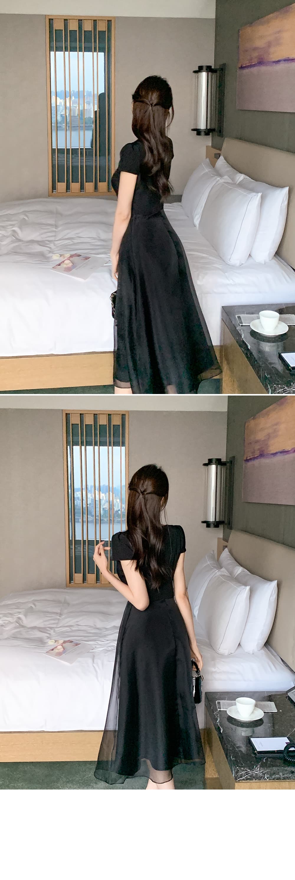 크기 있음 업데이트 한국 chic 프랑스식 부드러운 바람 광장 칼라 이중층 치마 디자인 품격 드레스 상세 이미지 19