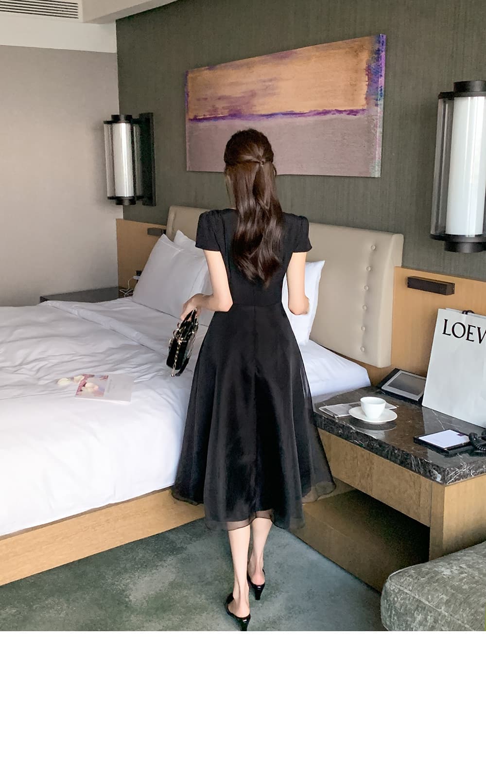 크기 있음 업데이트 한국 chic 프랑스식 부드러운 바람 광장 칼라 이중층 치마 디자인 품격 드레스 상세 이미지 20