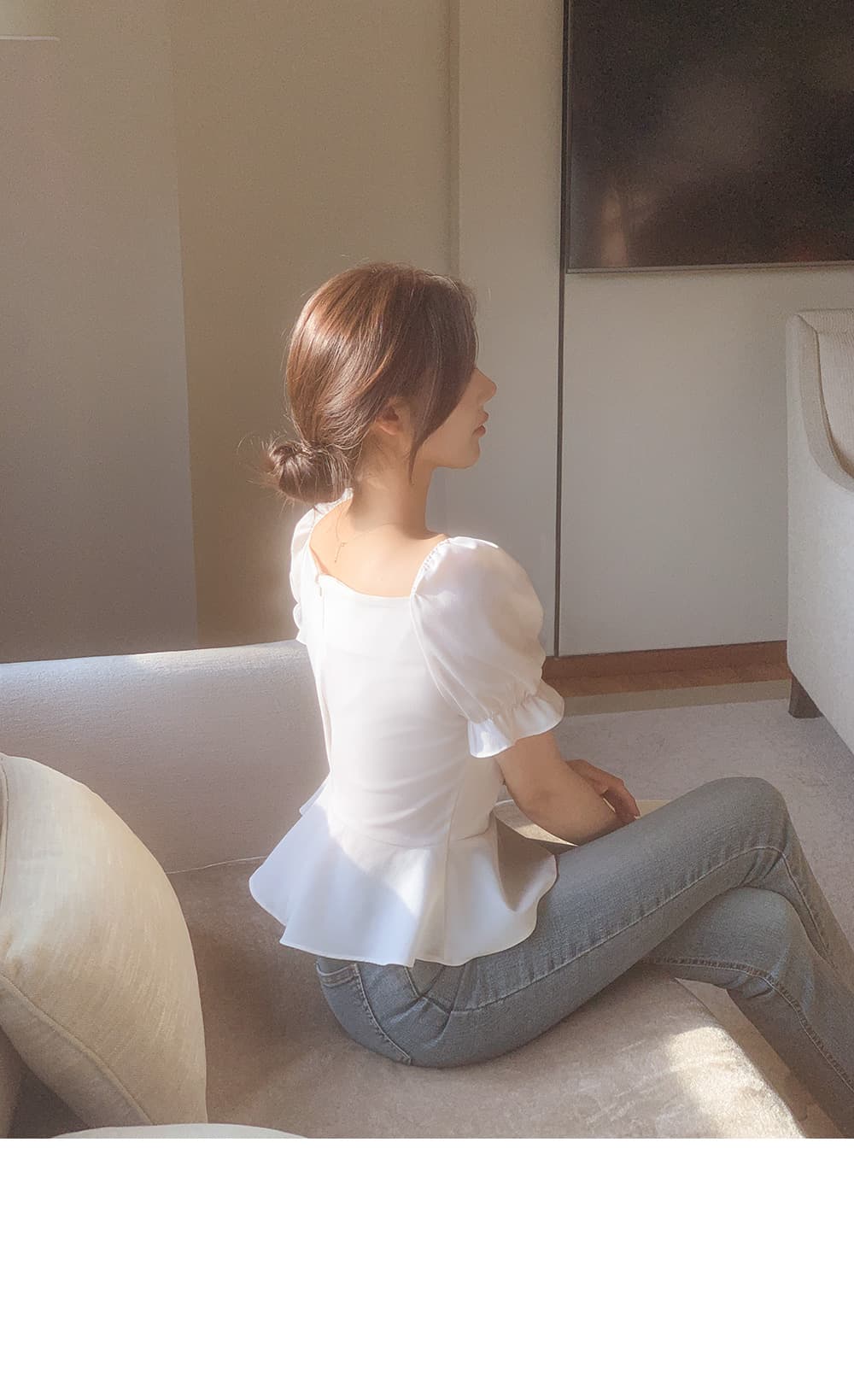 크기 있음 업데이트 한국 chic 프랑스식 망사 패치워크 오프숄더 십자가 프릴 거품 소매 맨위 상세 이미지 10