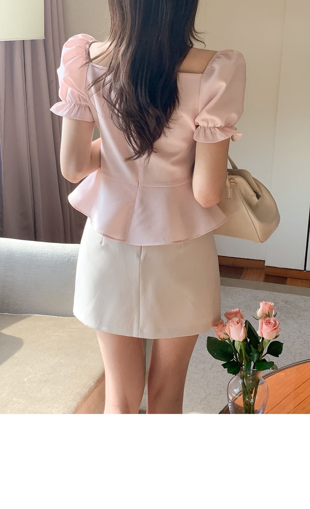크기 있음 업데이트 한국 chic 프랑스식 망사 패치워크 오프숄더 십자가 프릴 거품 소매 맨위 상세 이미지 19
