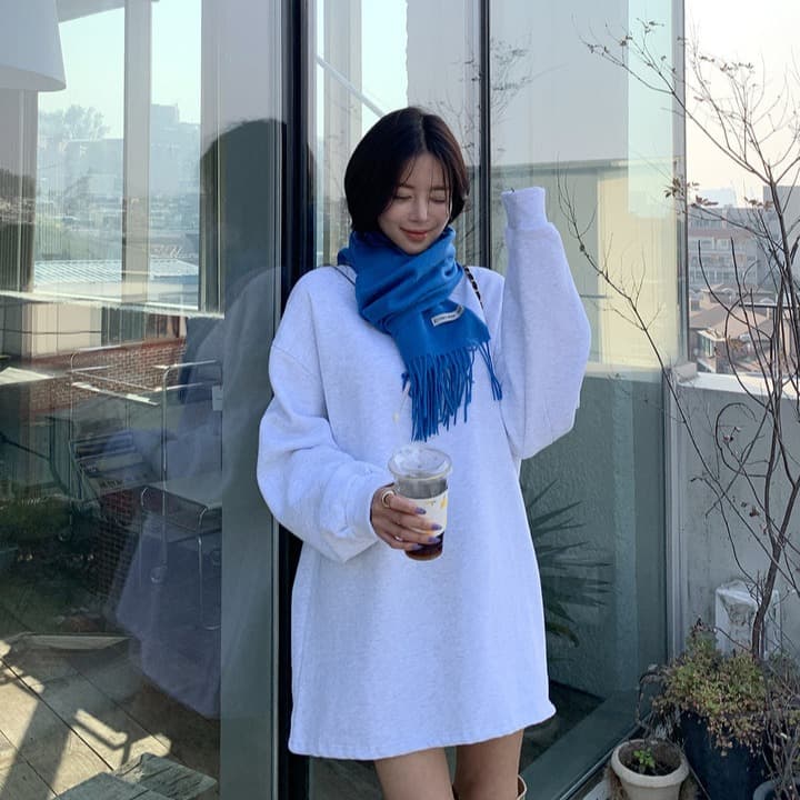 크기 있음 업데이트 한국 chic 라운드 넥 루즈핏 털이 있고 두꺼운 보온 도파민 후드티 드레스