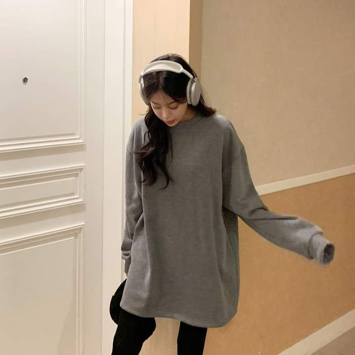 크기 있음 업데이트 한국 chic 라운드 넥 루즈핏 털이 있고 두꺼운 보온 도파민 후드티 드레스 이미지 2