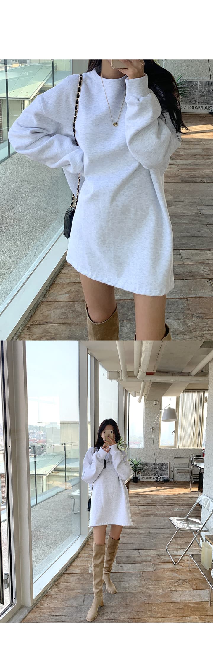 크기 있음 업데이트 한국 chic 라운드 넥 루즈핏 털이 있고 두꺼운 보온 도파민 후드티 드레스 상세 이미지 10