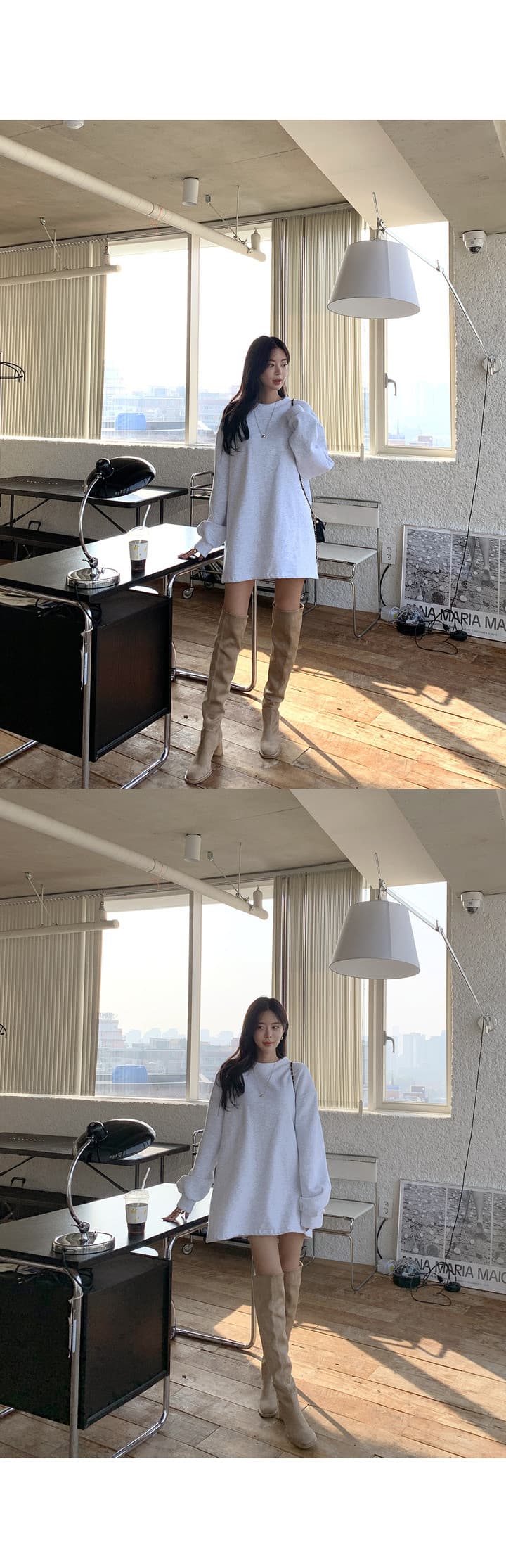 크기 있음 업데이트 한국 chic 라운드 넥 루즈핏 털이 있고 두꺼운 보온 도파민 후드티 드레스 상세 이미지 14