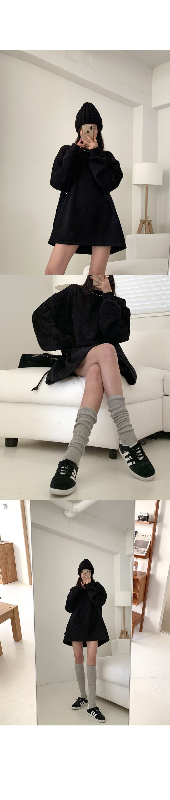 크기 있음 업데이트 한국 chic 라운드 넥 루즈핏 털이 있고 두꺼운 보온 도파민 후드티 드레스 상세 이미지 49