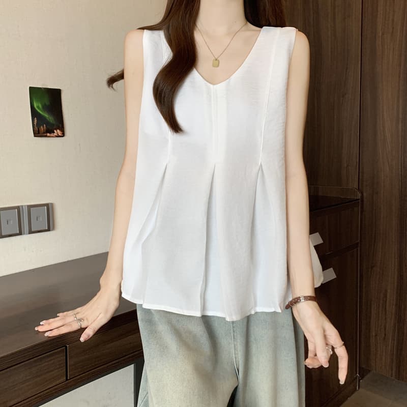 실사 빅 사이즈 여성 의류 지방 mm 여름 새로운 얇고 가벼운 V넥 루즈핏 슬림해 보이는 단어 버전 조끼 맨위 상세 이미지 17