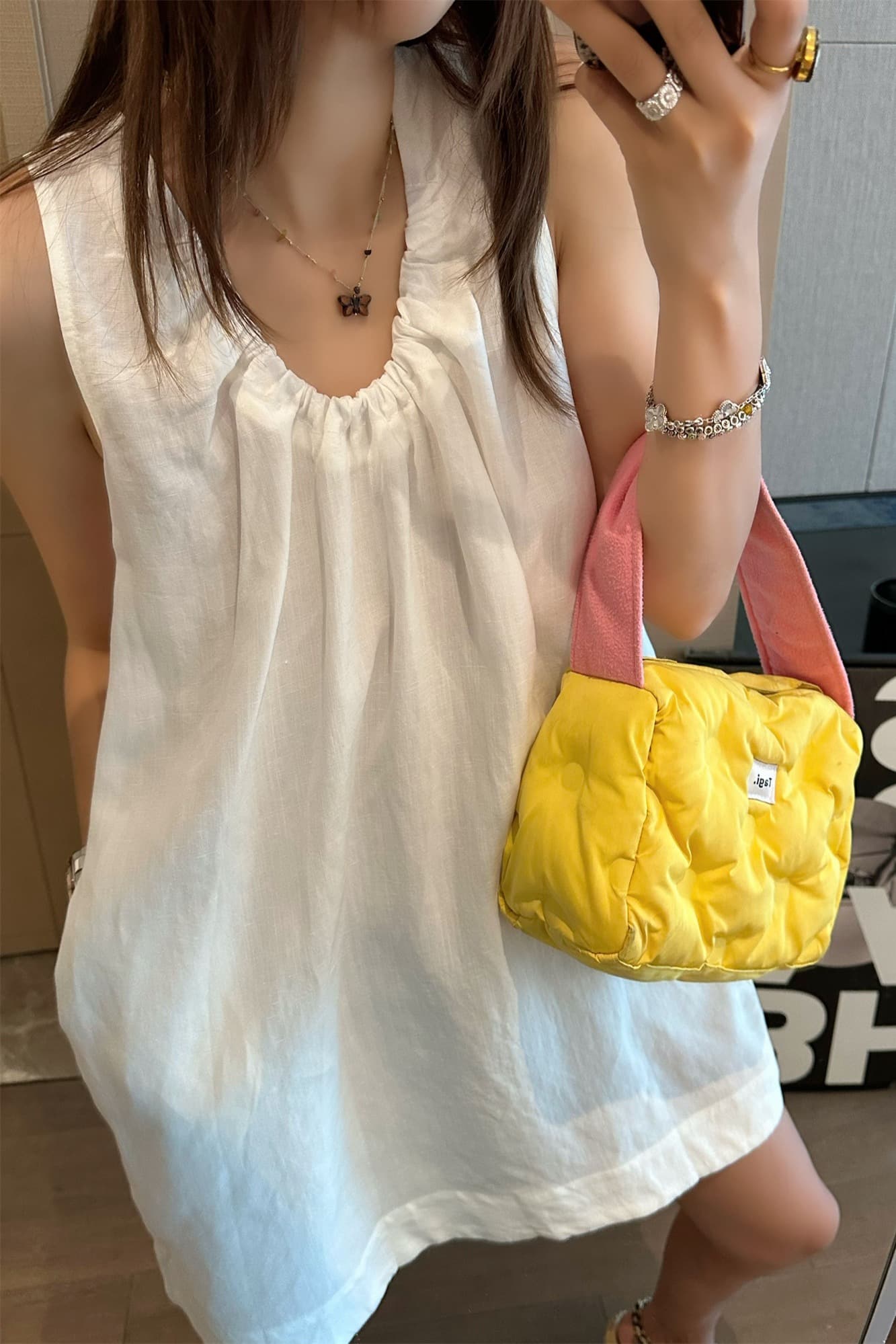 지방 mm 빅 사이즈 프랑스식 빛 달콤한 u 칼라 아마 민소매 조끼 스커트 여성 작은 대중 품격 미니멀리즘 한 마디 드레스 이미지 6