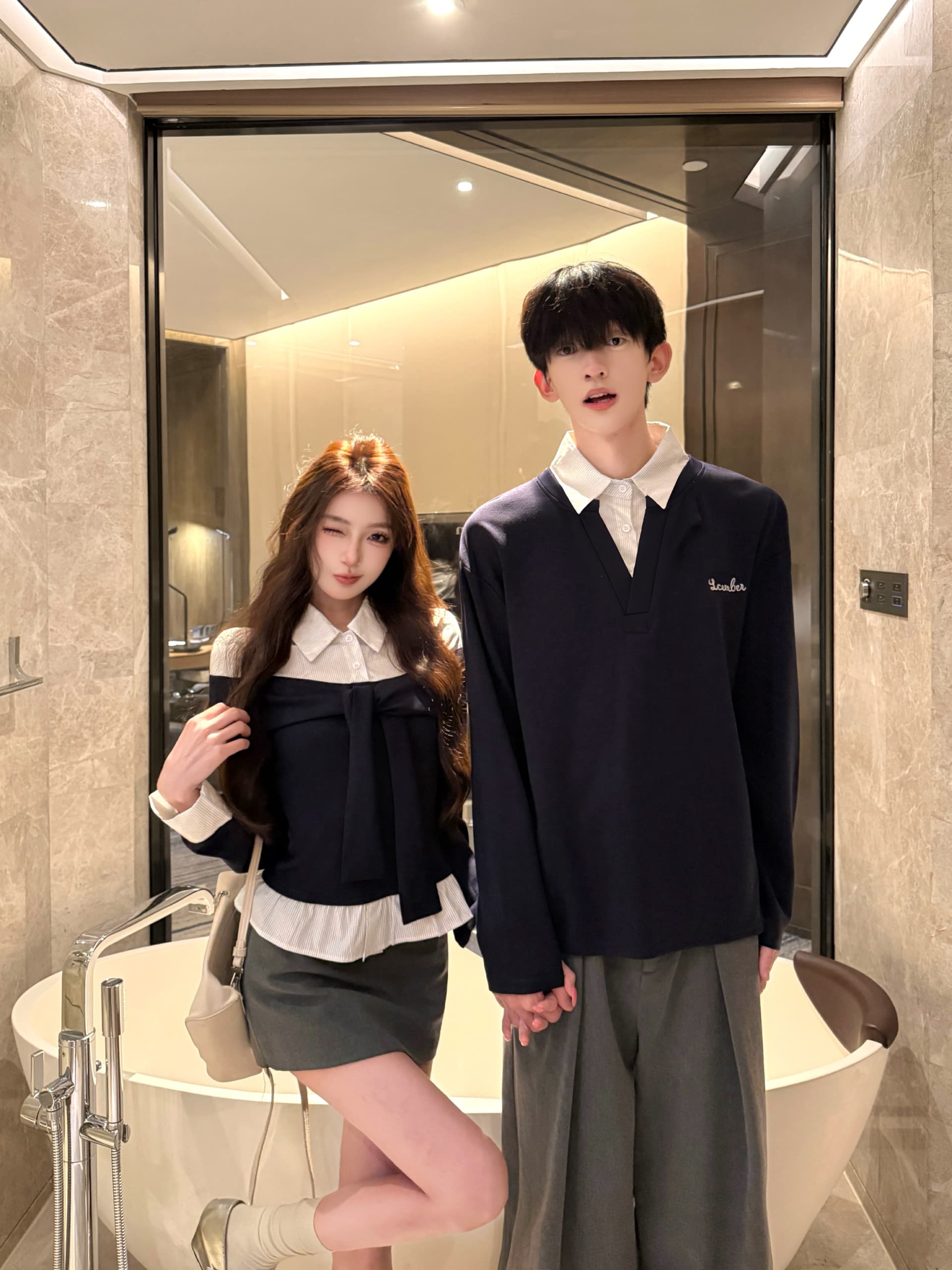실사 2026 가을 새로운 스트라이프 셔츠 패치워크 페이크 레이어드 polo 긴팔 한 부서 몸매 가꾸기 인사이드 잡아라. 의류 이미지 4