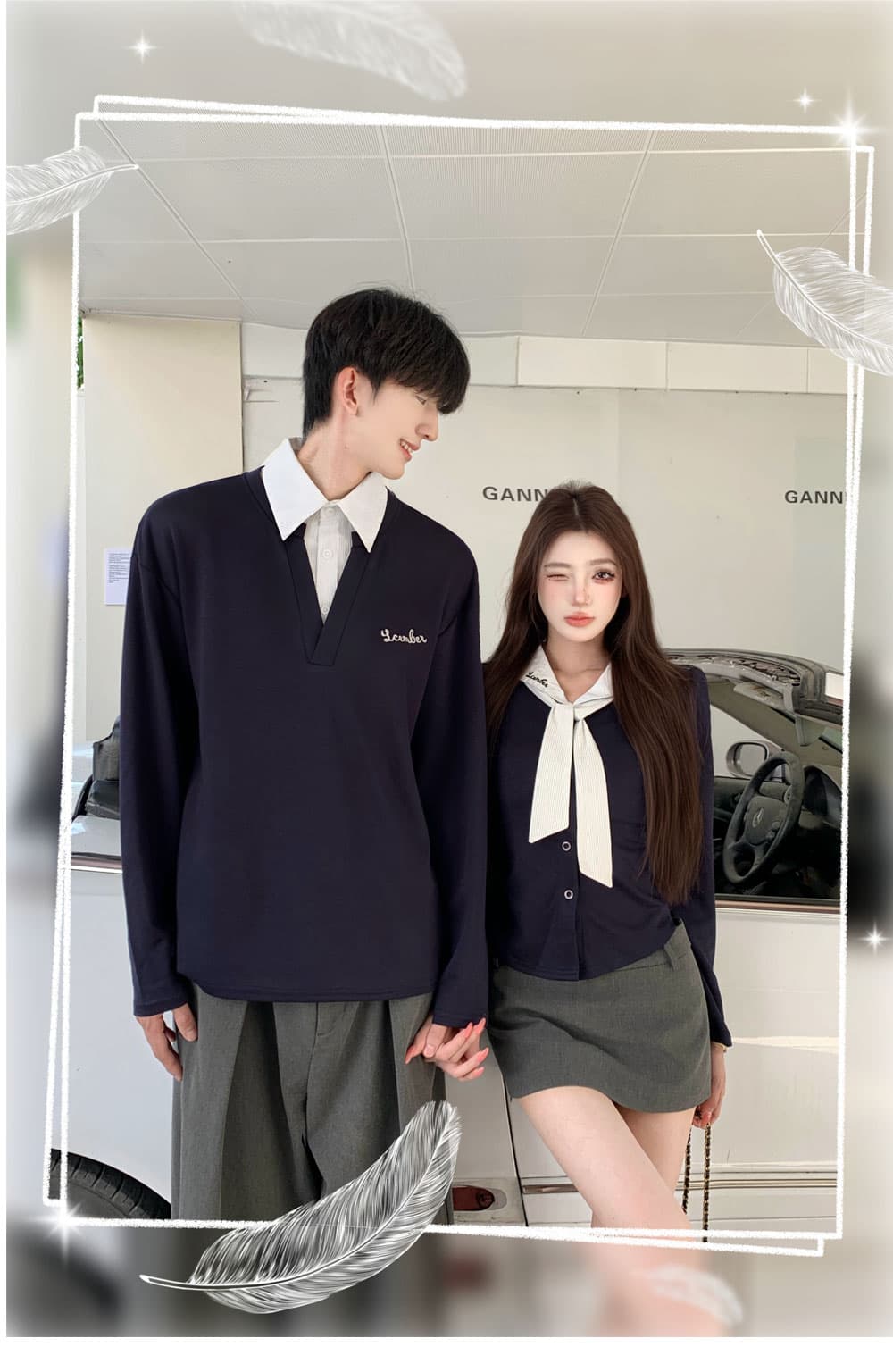 실사 2026 이른 가을 새로운 남녀 검정색 polo 긍정적 인 어깨 티셔츠 여성 디자인 센스 긴팔 넥타이 슬림해 보이는 품격 상세 이미지 5