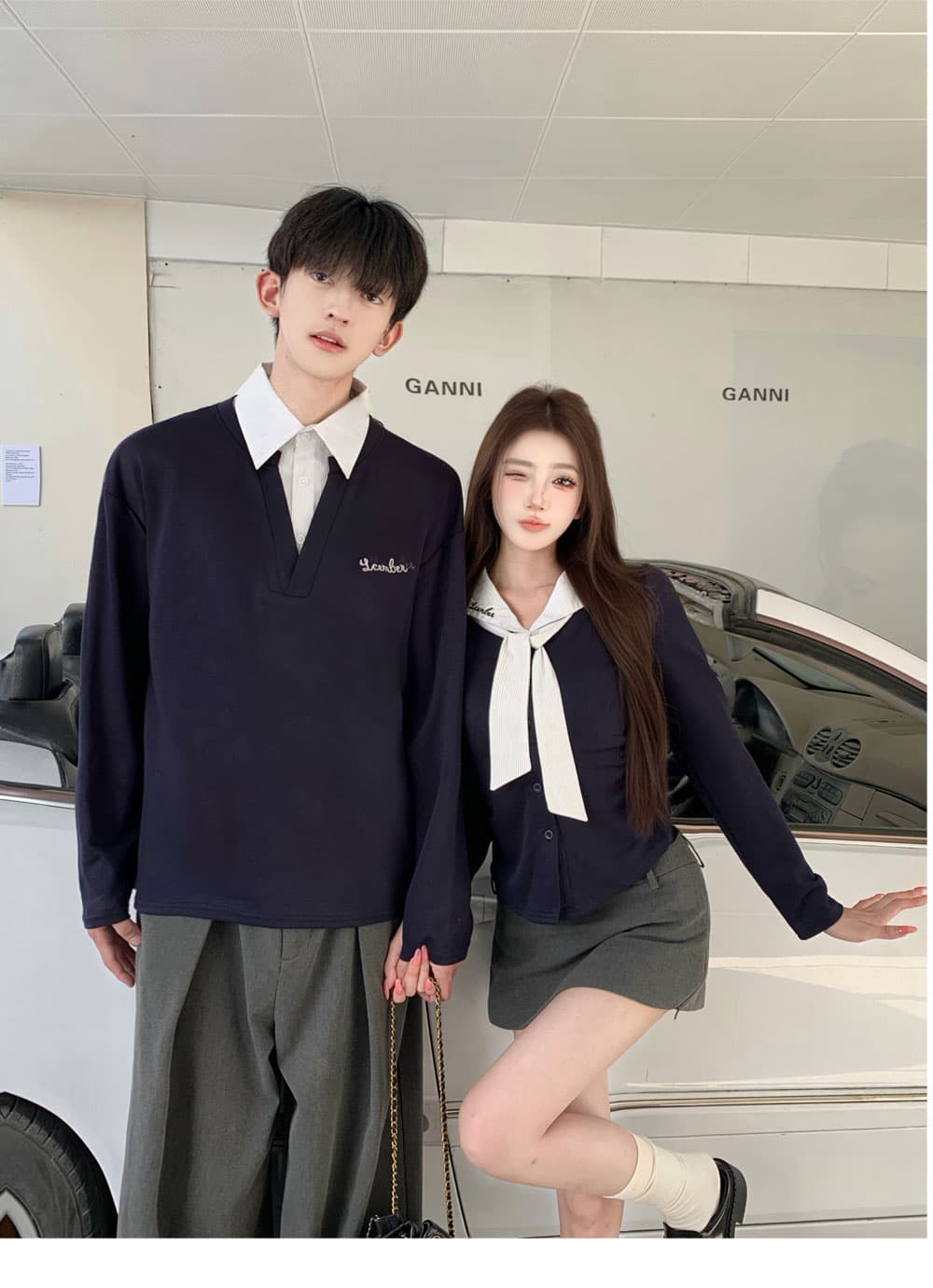 실사 2026 이른 가을 새로운 남녀 검정색 polo 긍정적 인 어깨 티셔츠 여성 디자인 센스 긴팔 넥타이 슬림해 보이는 품격 상세 이미지 8