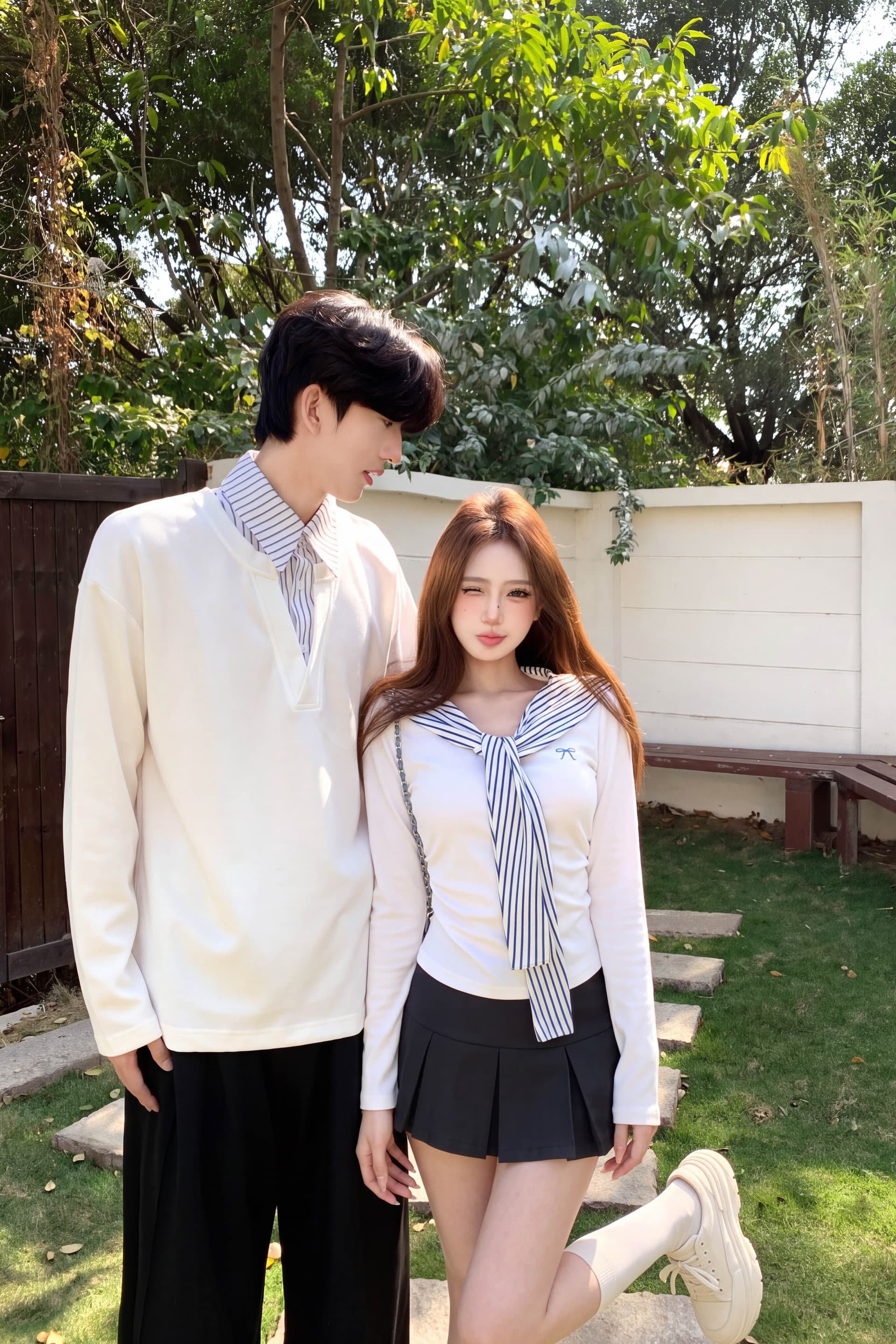 2026 이른 가을 커플 새로운 스트라이프 페이크 레이어드 긴팔 티셔츠 남녀 디자인 센스 몸매 가꾸기 슬림해 보이는 출퇴근 맨위 이미지 7