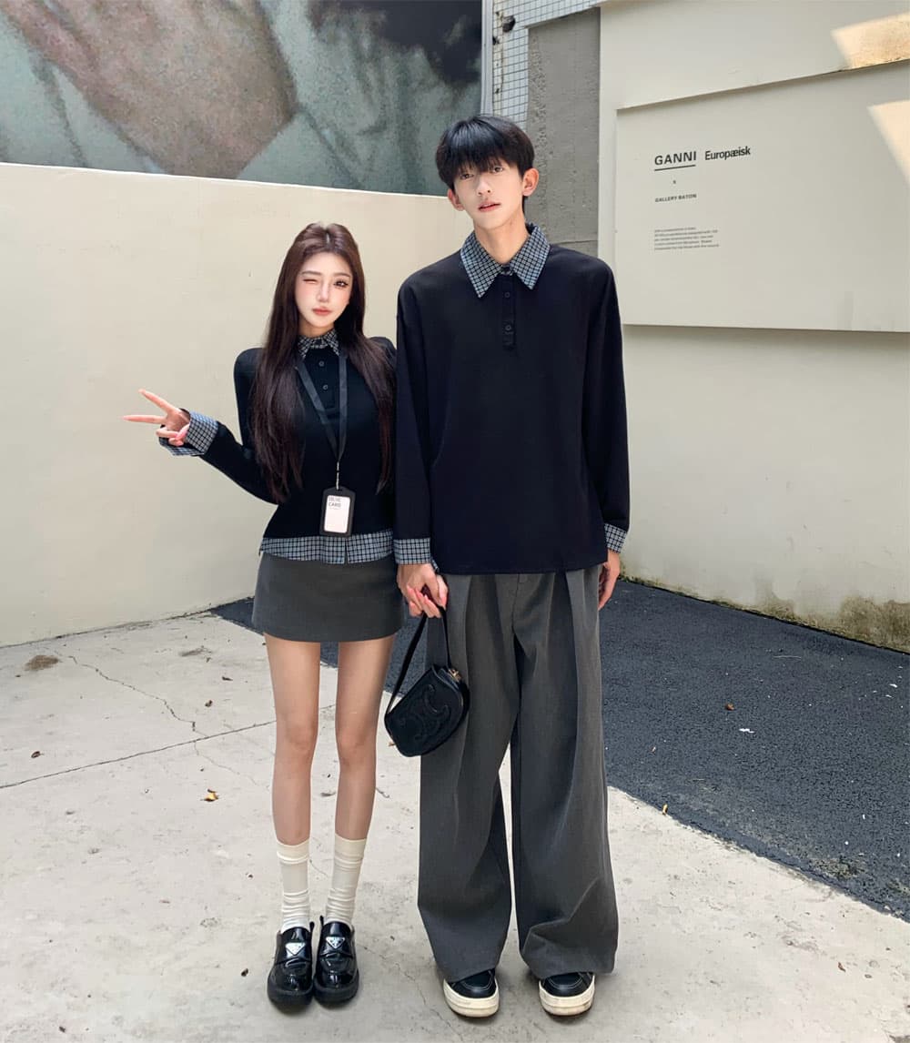 실사 2026 이른 가을 새로운 남녀 검정색 polo 긍정적 인 어깨 티셔츠 여성 디자인 센스 긴팔 넥타이 슬림해 보이는 품격 상세 이미지 2