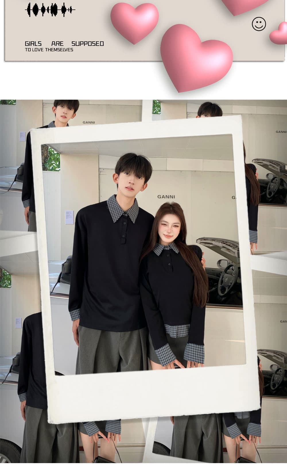 실사 2026 이른 가을 새로운 남녀 검정색 polo 긍정적 인 어깨 티셔츠 여성 디자인 센스 긴팔 넥타이 슬림해 보이는 품격 상세 이미지 6