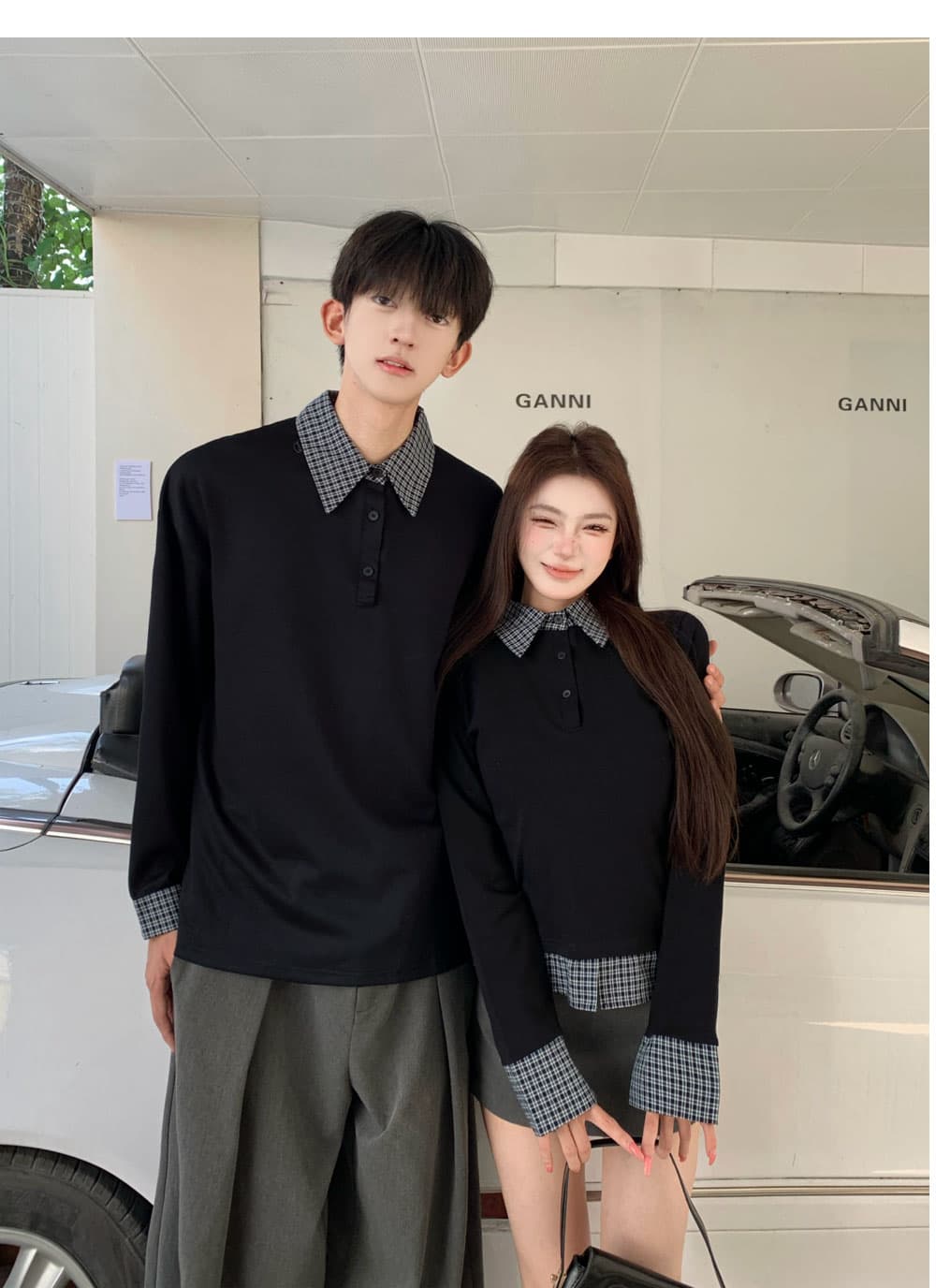 실사 2026 이른 가을 새로운 남녀 검정색 polo 긍정적 인 어깨 티셔츠 여성 디자인 센스 긴팔 넥타이 슬림해 보이는 품격 상세 이미지 8