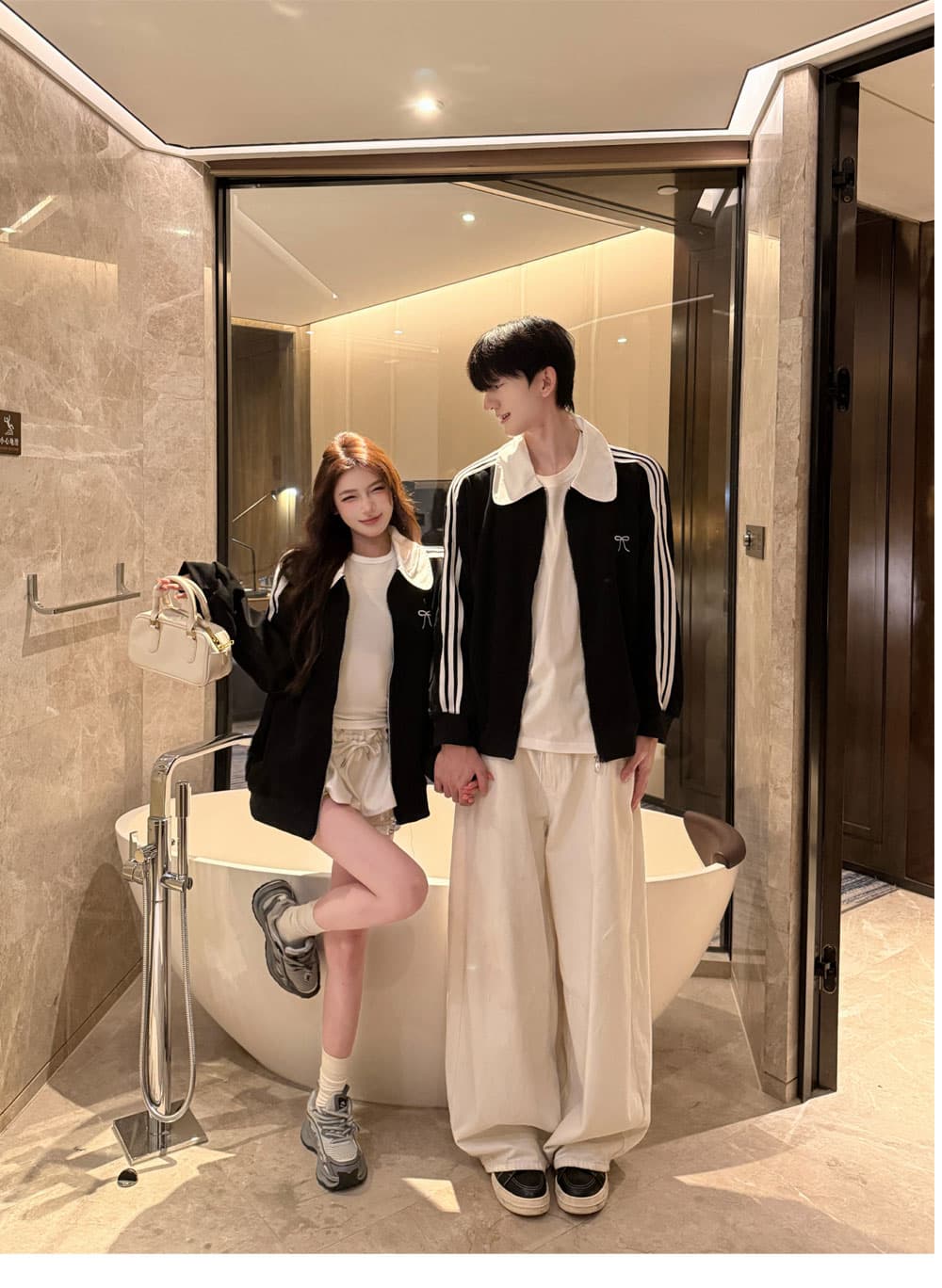 실사 2026 새로운 남녀 한 부서 검정색 오픈 가디건 후드티 재킷 커플 가을 겨울 지퍼 맨위 달콤한 자매 재킷 상세 이미지 9