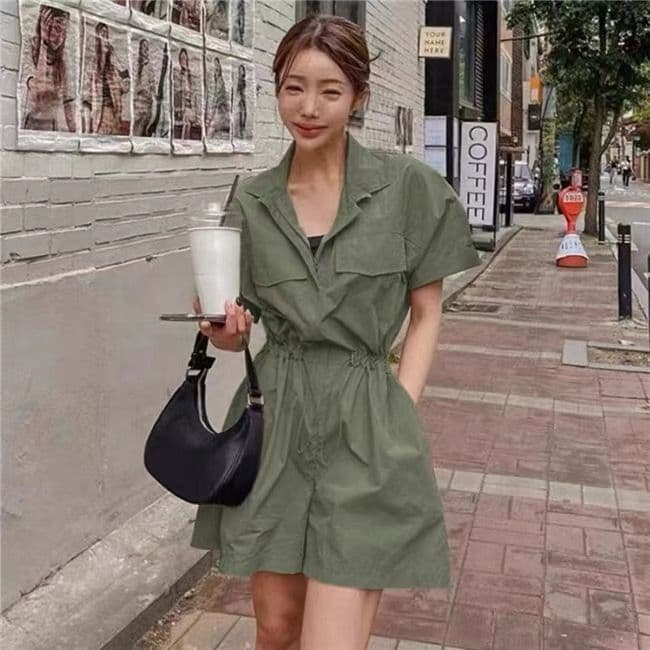워크웨어 점프 슈트 여름 새로운 2026 캐주얼 다용도 펌프 로프 허리 수축 슬림해 보이는 작은 키 넓은 다리가 짧다. 바지 트렌디 이미지 2