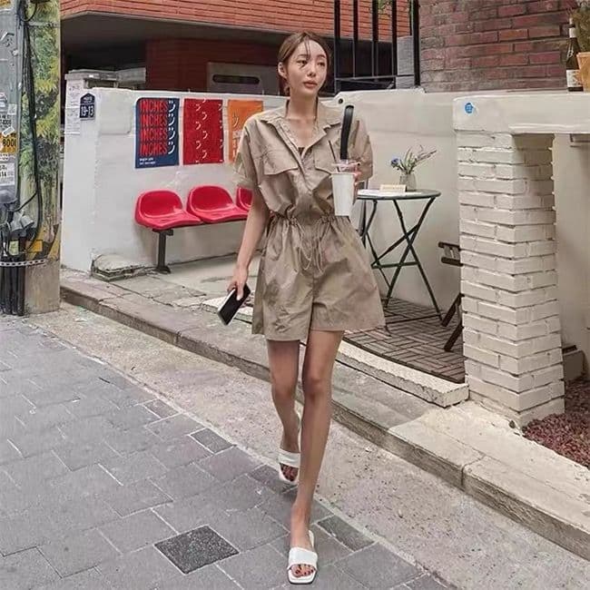 워크웨어 점프 슈트 여름 새로운 2026 캐주얼 다용도 펌프 로프 허리 수축 슬림해 보이는 작은 키 넓은 다리가 짧다. 바지 트렌디 상세 이미지 1