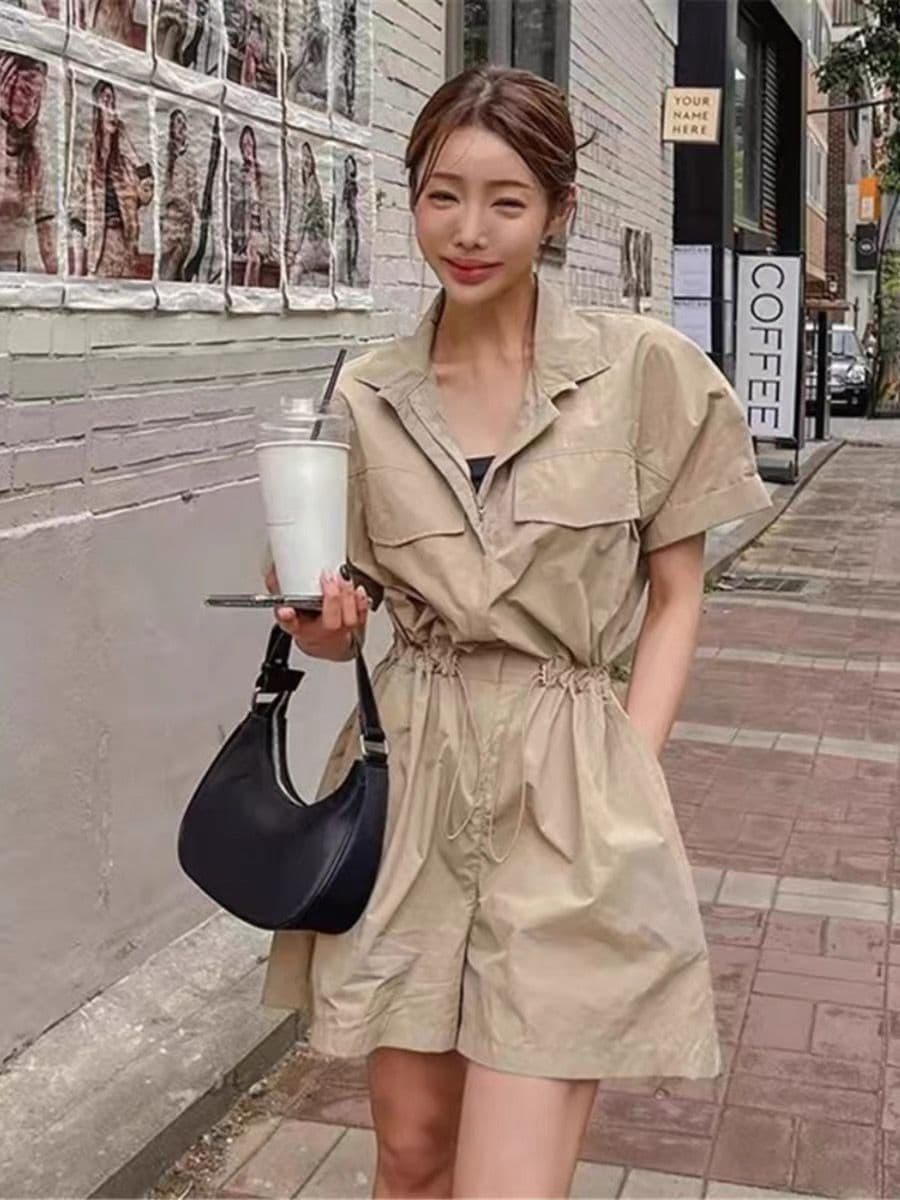 워크웨어 점프 슈트 여름 새로운 2026 캐주얼 다용도 펌프 로프 허리 수축 슬림해 보이는 작은 키 넓은 다리가 짧다. 바지 트렌디 상세 이미지 6