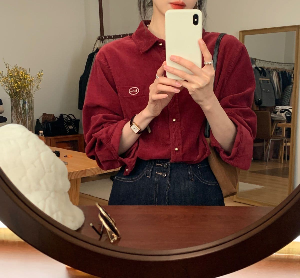 핑크색 코듀로이 긴팔 셔츠 여성 코트 가을 겨울 겨울 작은 키 고급 센스 유럽 상품 레트로 셔츠 맨위 이미지 2