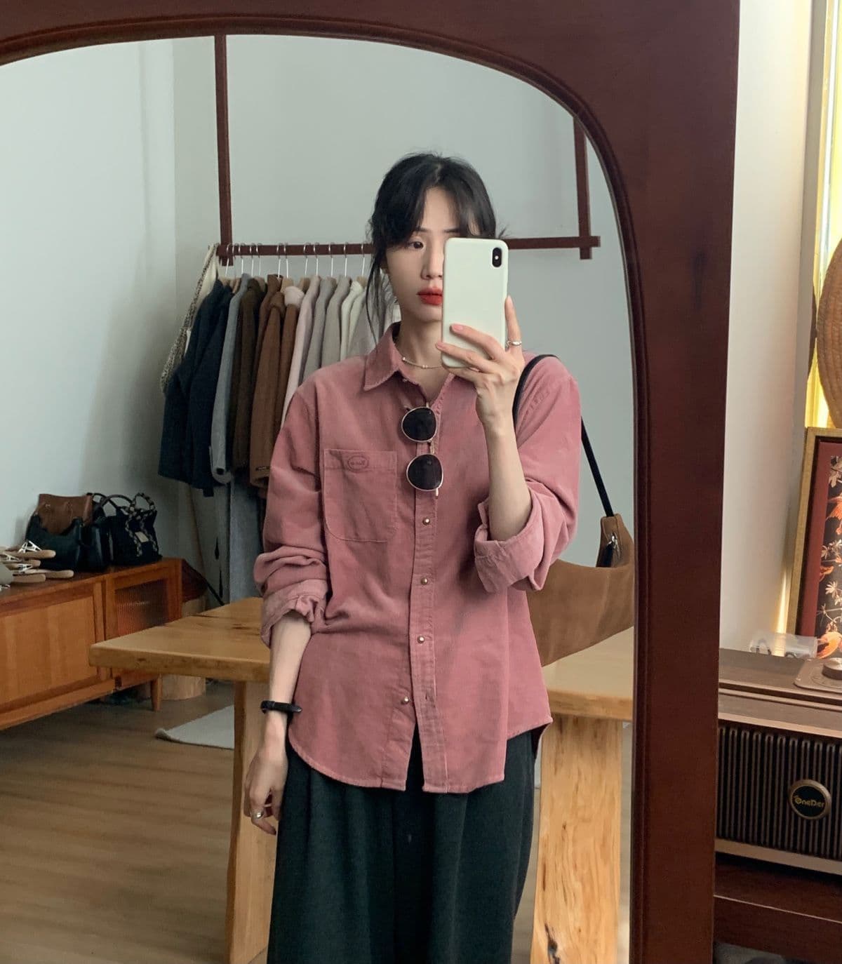 핑크색 코듀로이 긴팔 셔츠 여성 코트 가을 겨울 겨울 작은 키 고급 센스 유럽 상품 레트로 셔츠 맨위 상세 이미지 6