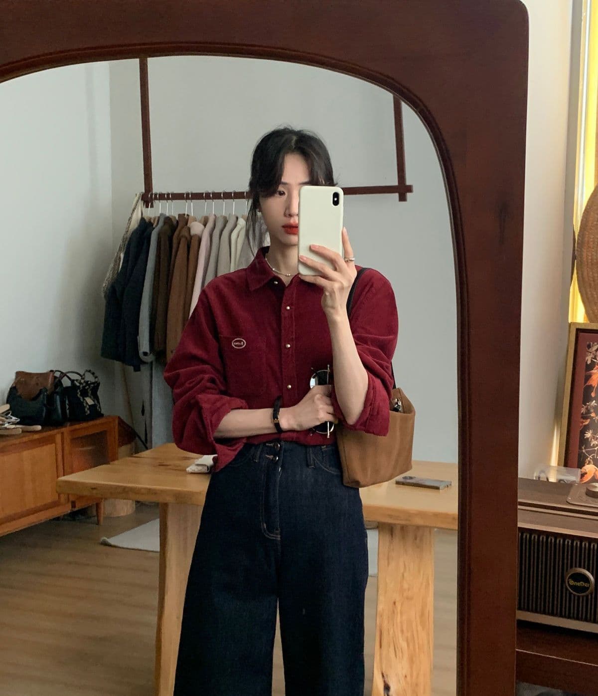 핑크색 코듀로이 긴팔 셔츠 여성 코트 가을 겨울 겨울 작은 키 고급 센스 유럽 상품 레트로 셔츠 맨위 상세 이미지 12