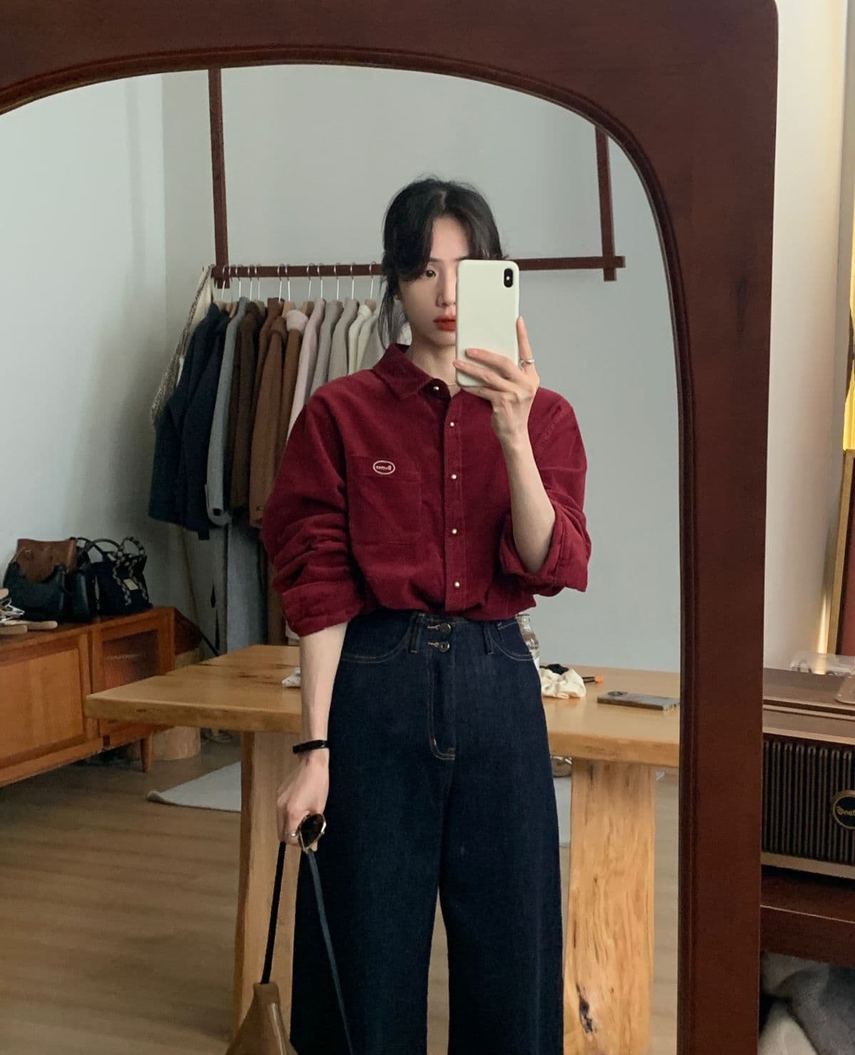 핑크색 코듀로이 긴팔 셔츠 여성 코트 가을 겨울 겨울 작은 키 고급 센스 유럽 상품 레트로 셔츠 맨위 상세 이미지 13
