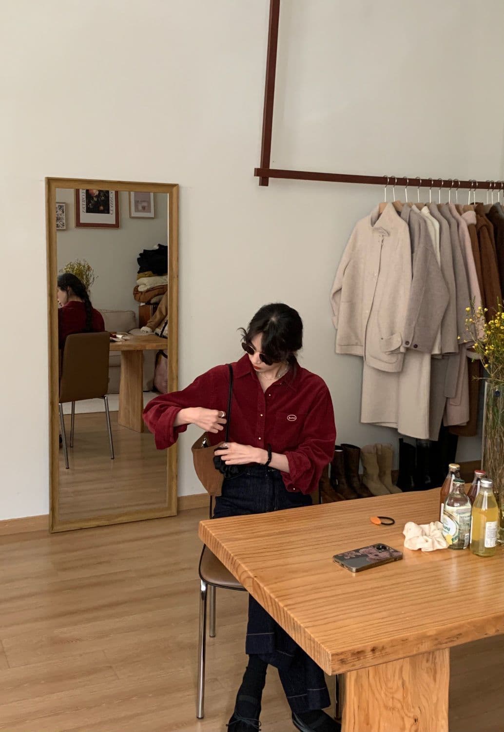 핑크색 코듀로이 긴팔 셔츠 여성 코트 가을 겨울 겨울 작은 키 고급 센스 유럽 상품 레트로 셔츠 맨위 상세 이미지 16