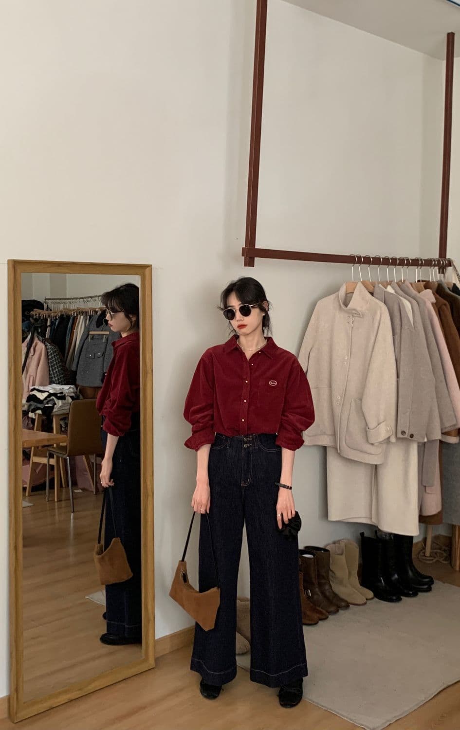 핑크색 코듀로이 긴팔 셔츠 여성 코트 가을 겨울 겨울 작은 키 고급 센스 유럽 상품 레트로 셔츠 맨위 상세 이미지 17