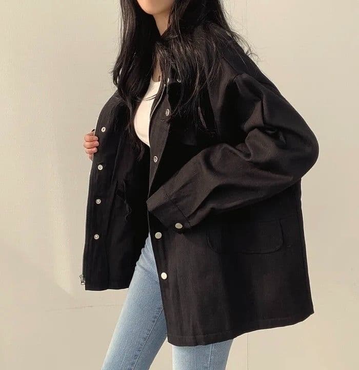 한국 chic 봄 가을 레트로 품격 가짜 주머니 디자인 펌프 로프 허리 수축 슬림해 보이는 워크웨어 재킷 바람막이 여성 코트 상세 이미지 1