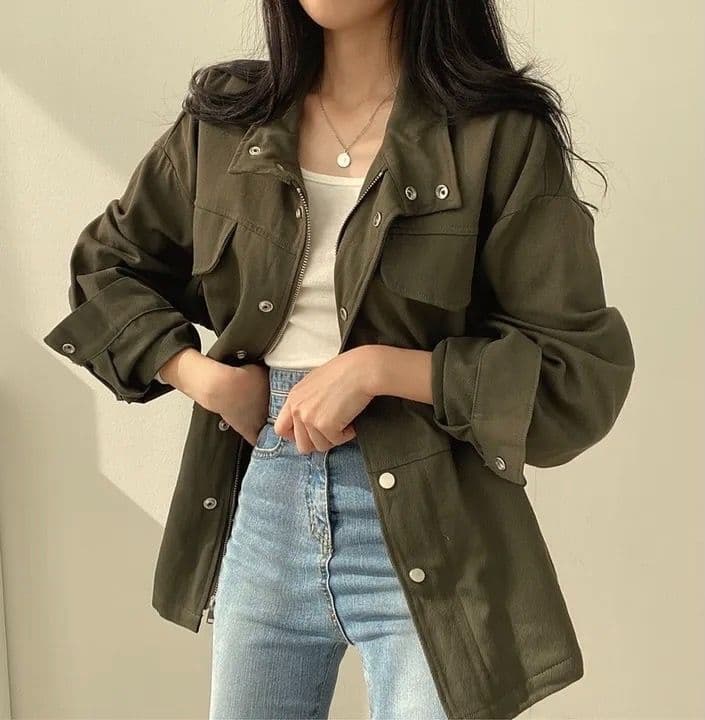 한국 chic 봄 가을 레트로 품격 가짜 주머니 디자인 펌프 로프 허리 수축 슬림해 보이는 워크웨어 재킷 바람막이 여성 코트 상세 이미지 9
