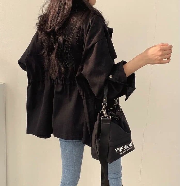한국 chic 봄 가을 레트로 품격 가짜 주머니 디자인 펌프 로프 허리 수축 슬림해 보이는 워크웨어 재킷 바람막이 여성 코트 상세 이미지 14