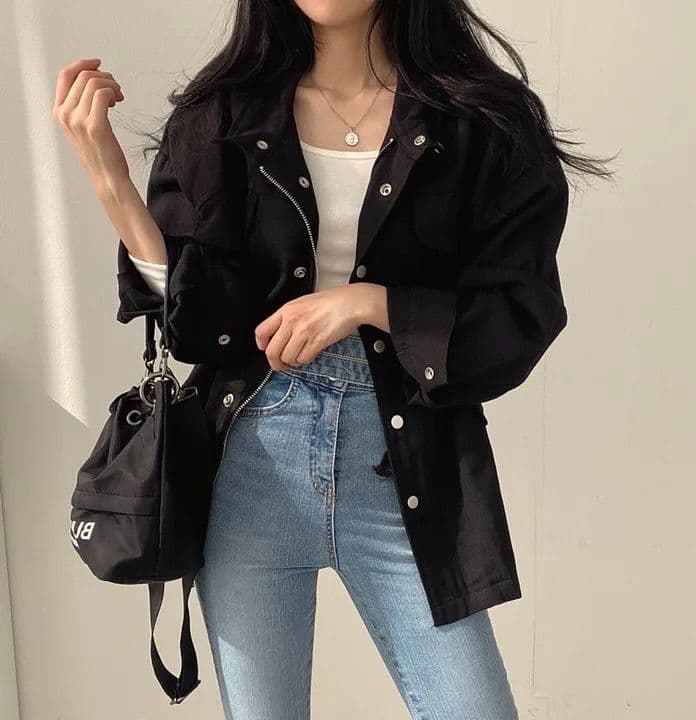 한국 chic 봄 가을 레트로 품격 가짜 주머니 디자인 펌프 로프 허리 수축 슬림해 보이는 워크웨어 재킷 바람막이 여성 코트 상세 이미지 15