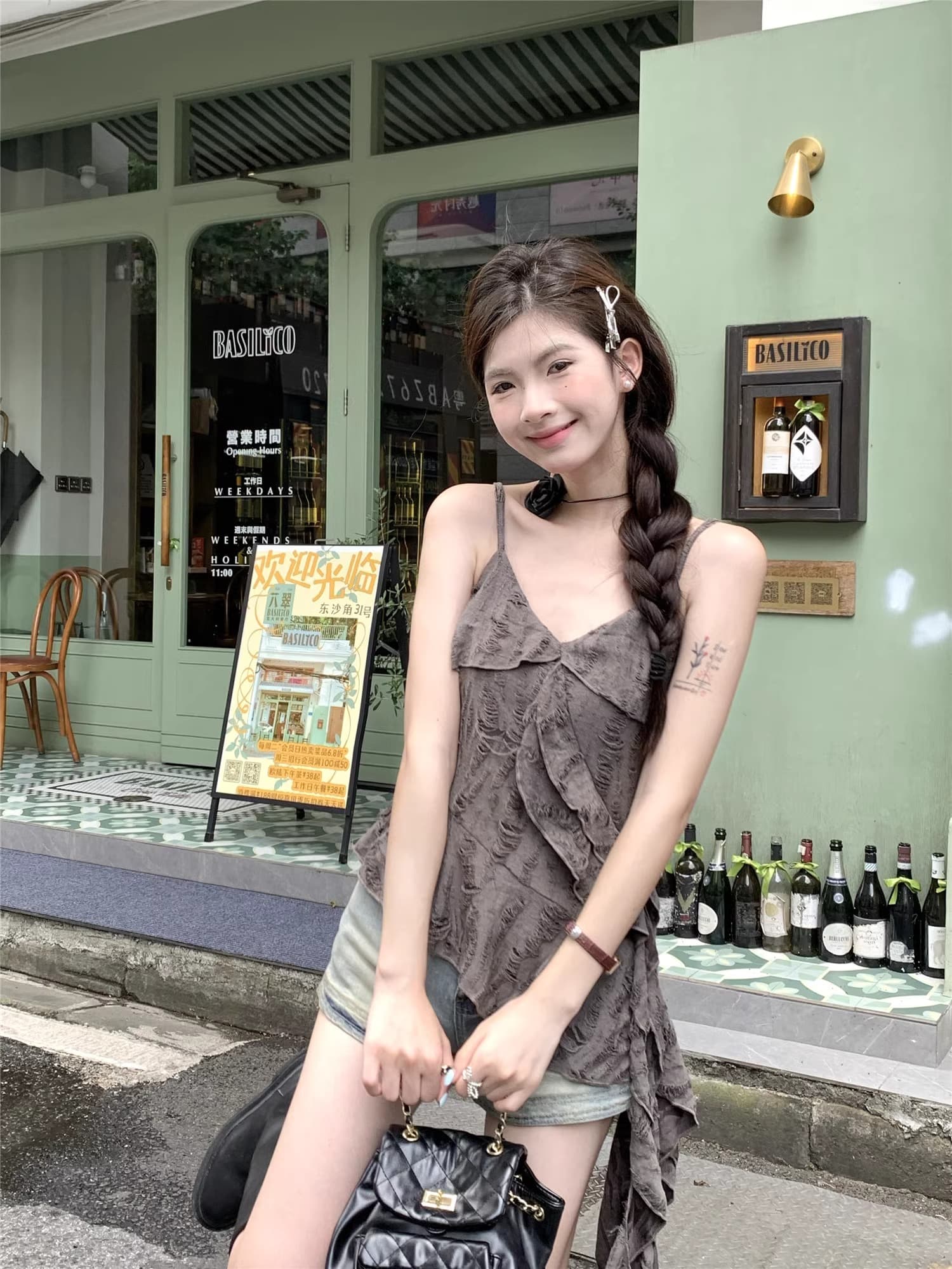 고유 한 Chic 마 오래된 수공 찢어진 캐미솔 프릴 패치워크 불규칙 맨위 상세 이미지 5