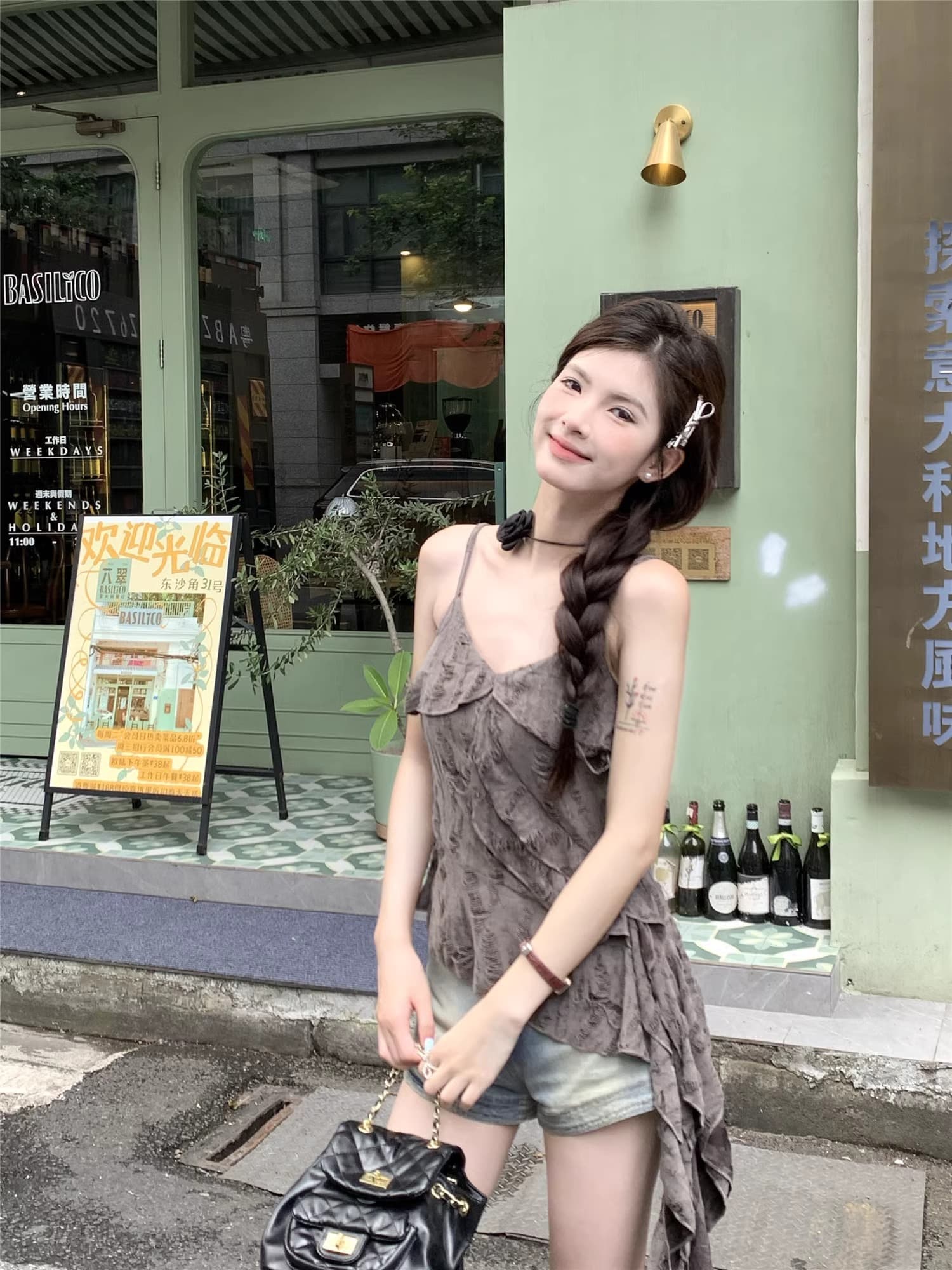 고유 한 Chic 마 오래된 수공 찢어진 캐미솔 프릴 패치워크 불규칙 맨위 상세 이미지 8