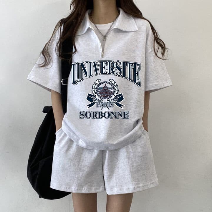 여름 학원 스타일 캐주얼 스포츠 슈트 여성 루즈핏 패션 연령 감소 슬림해 보이는 지퍼 반팔 한국 반바지