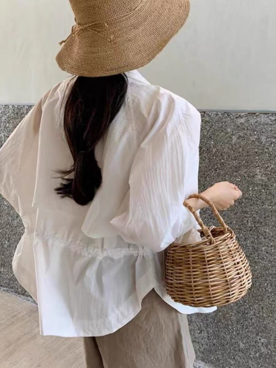 한국 다용도 캐주얼 자외선 차단 쇼트 스타일 여성 코트 경량 미니멀리즘 세련된 루즈핏 펌프 로프 허리 수축 지퍼 맨위 상세 이미지 17