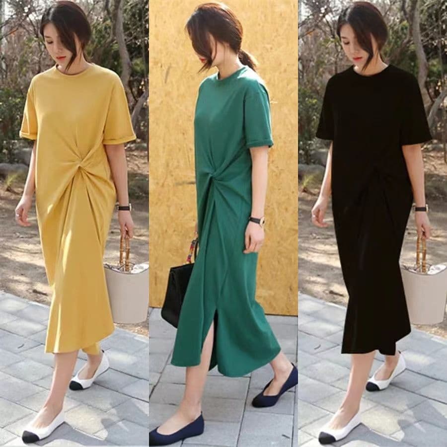 반팔 티셔츠 여성 여름 한국 스타일 빅 사이즈 여성 의류 루즈핏 롱 코트 티셔츠 치마 이미지 2