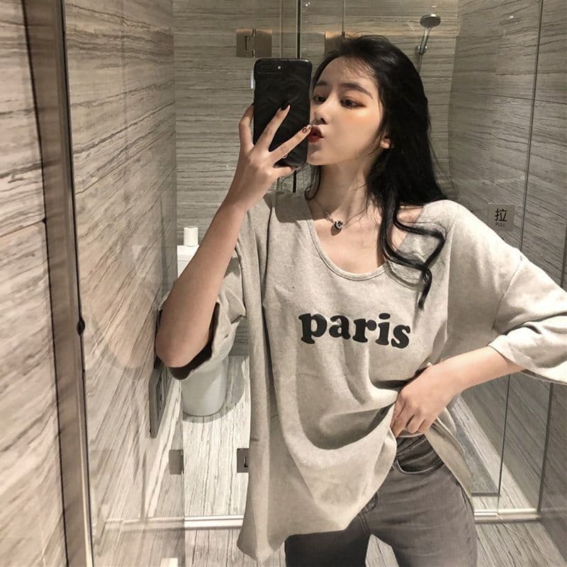 티셔츠 여성용 짧은 소매 루즈핏 한국 스타일 여름 알파벳 프린트 여성 의류