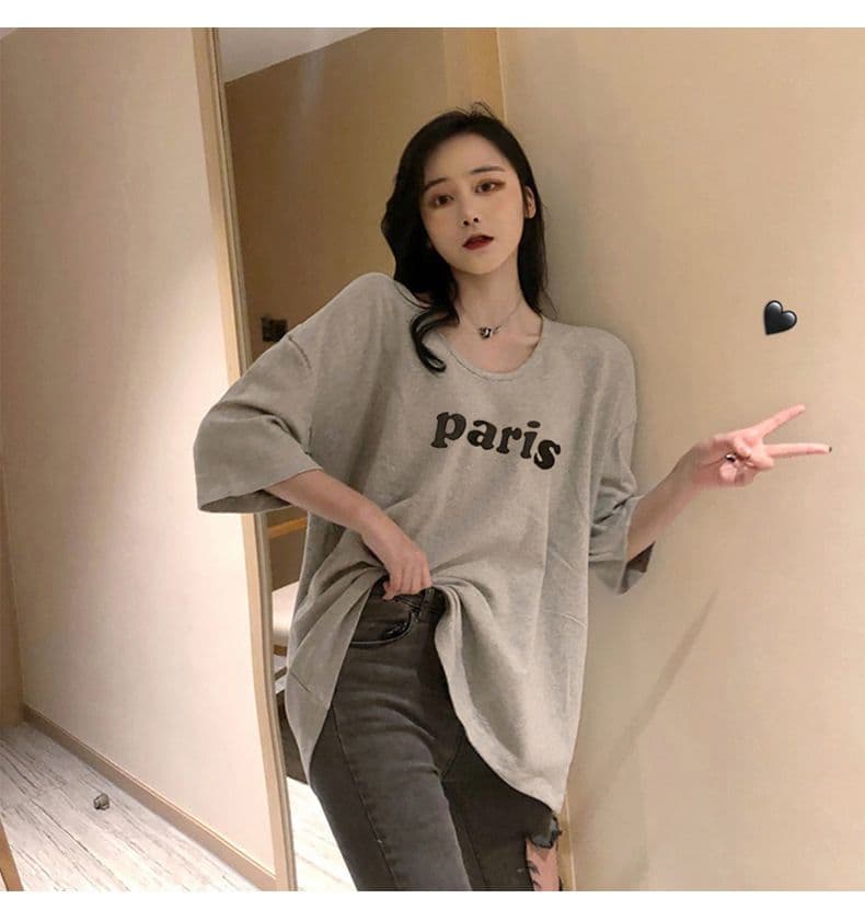 티셔츠 여성용 짧은 소매 루즈핏 한국 스타일 여름 알파벳 프린트 여성 의류 이미지 3