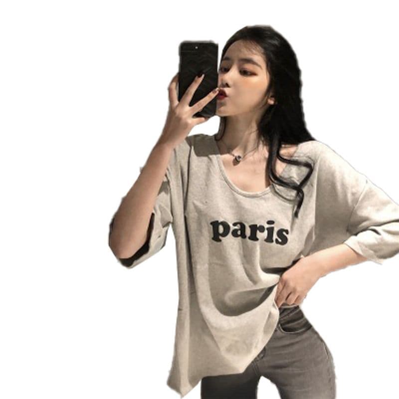 티셔츠 여성용 짧은 소매 루즈핏 한국 스타일 여름 알파벳 프린트 여성 의류 이미지 5