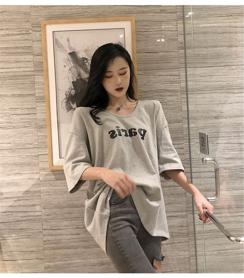 티셔츠 여성용 짧은 소매 루즈핏 한국 스타일 여름 알파벳 프린트 여성 의류 상세 이미지 7