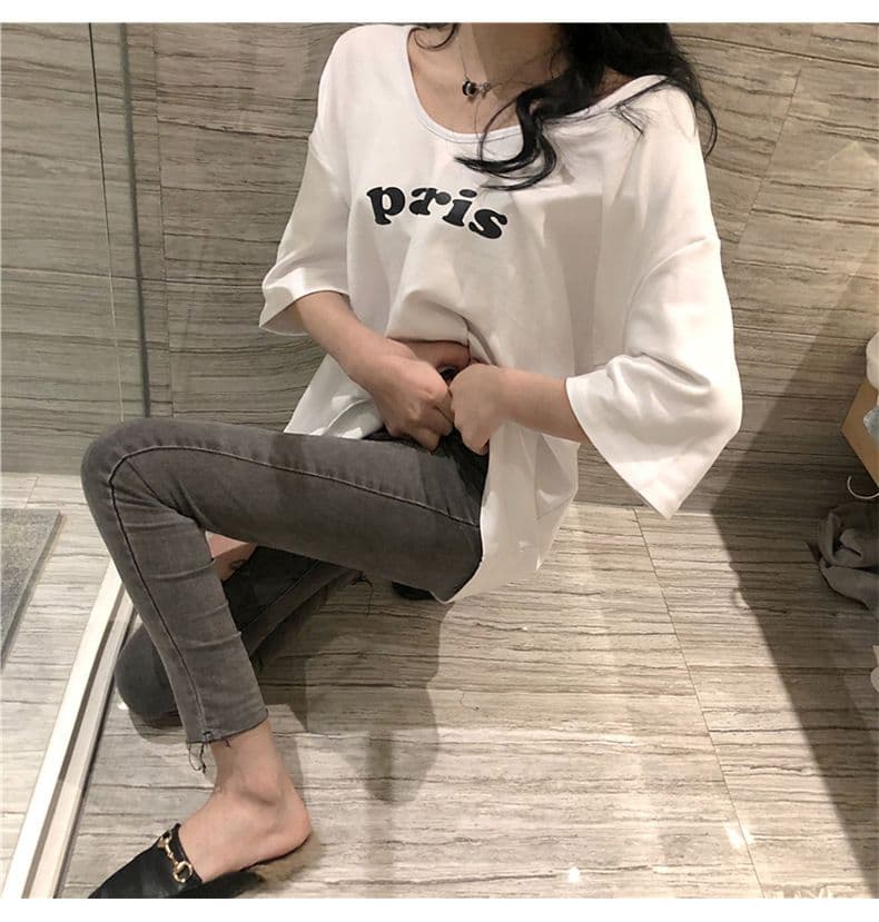 티셔츠 여성용 짧은 소매 루즈핏 한국 스타일 여름 알파벳 프린트 여성 의류 상세 이미지 9