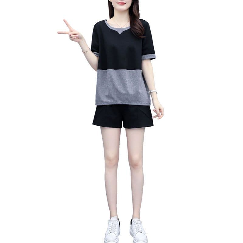 m ~까지 4xl 패션 반팔 빅 사이즈 세트 여성 2023 봄 새로운 루즈핏 슬림해 보이는 반바지 연령 감소 표지 배 캐주얼 이미지 4