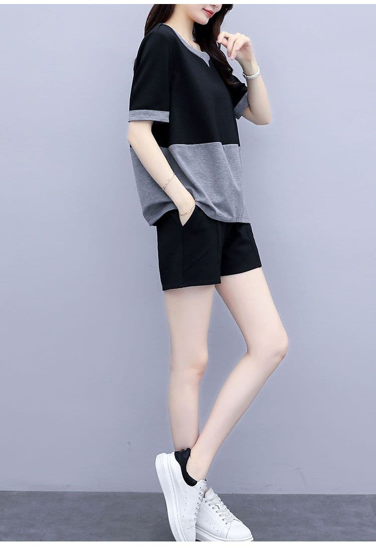 m ~까지 4xl 패션 반팔 빅 사이즈 세트 여성 2023 봄 새로운 루즈핏 슬림해 보이는 반바지 연령 감소 표지 배 캐주얼 상세 이미지 10